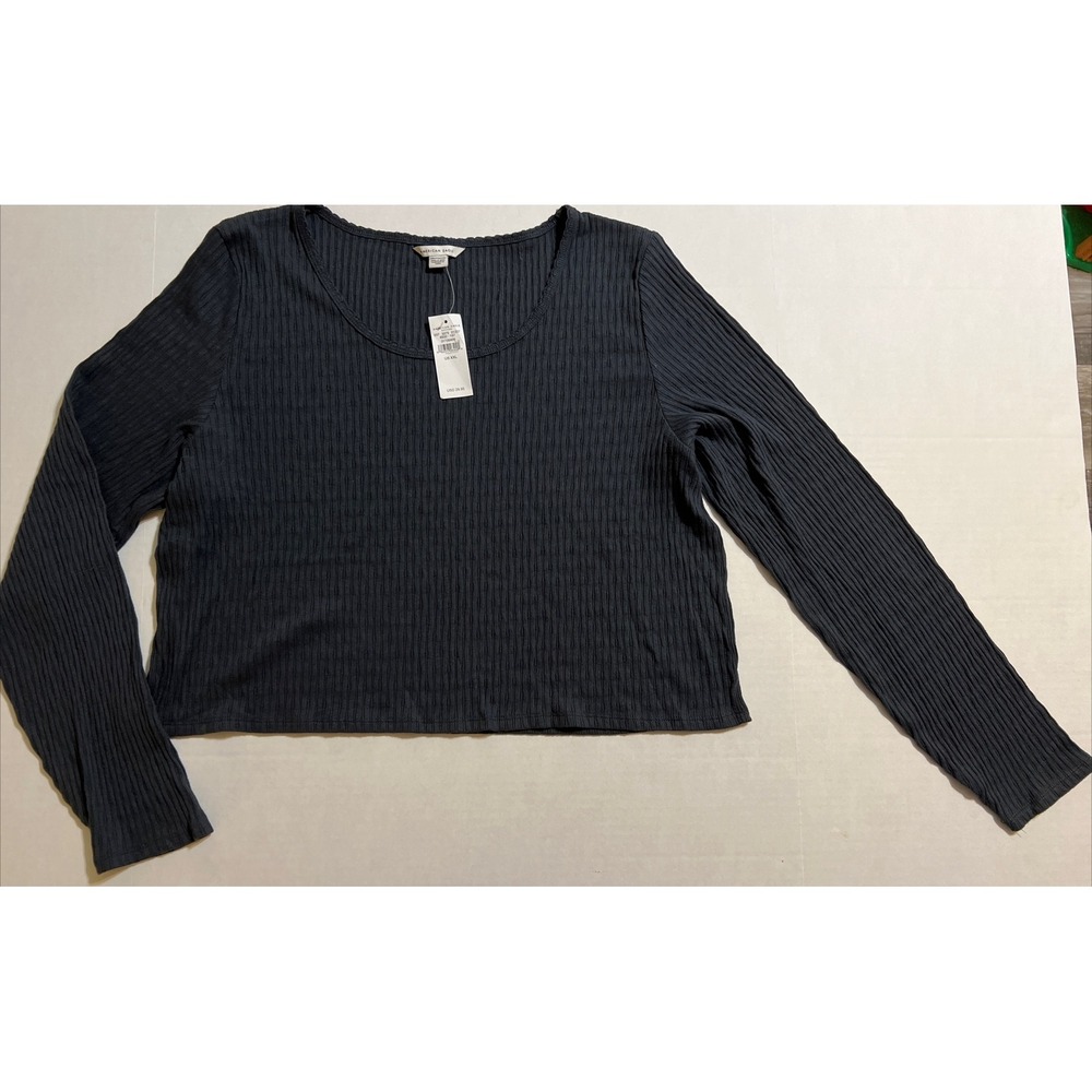 American Eagle Long Sleeve Crop Top Shirt Women's SZ XXL Gray‎ Ribbed NEW